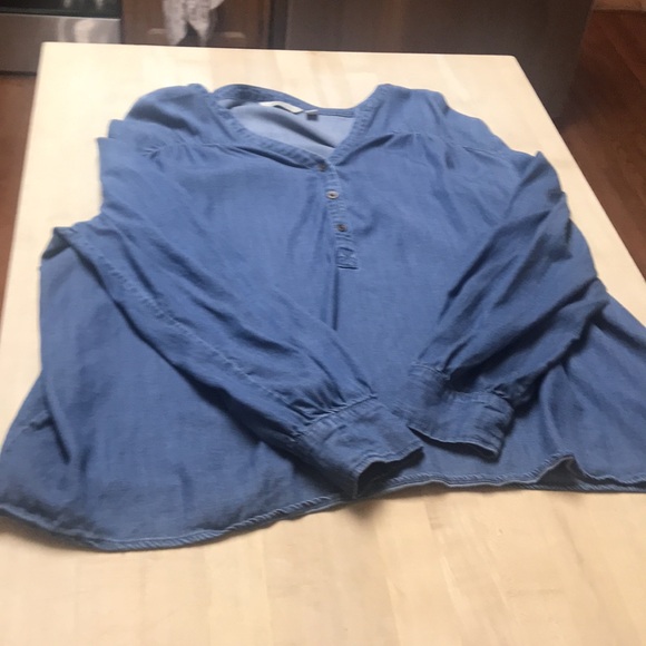 AnyBody Denim Blue V-Neck Relaxed Blouse - Picture 15 of 16